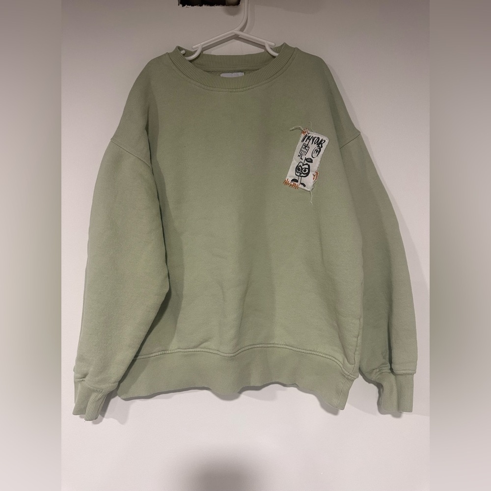Zara Kids Oversized Sweatshirt Uptown NY Patch Green Sz 11-12 - Picture 2 of 6